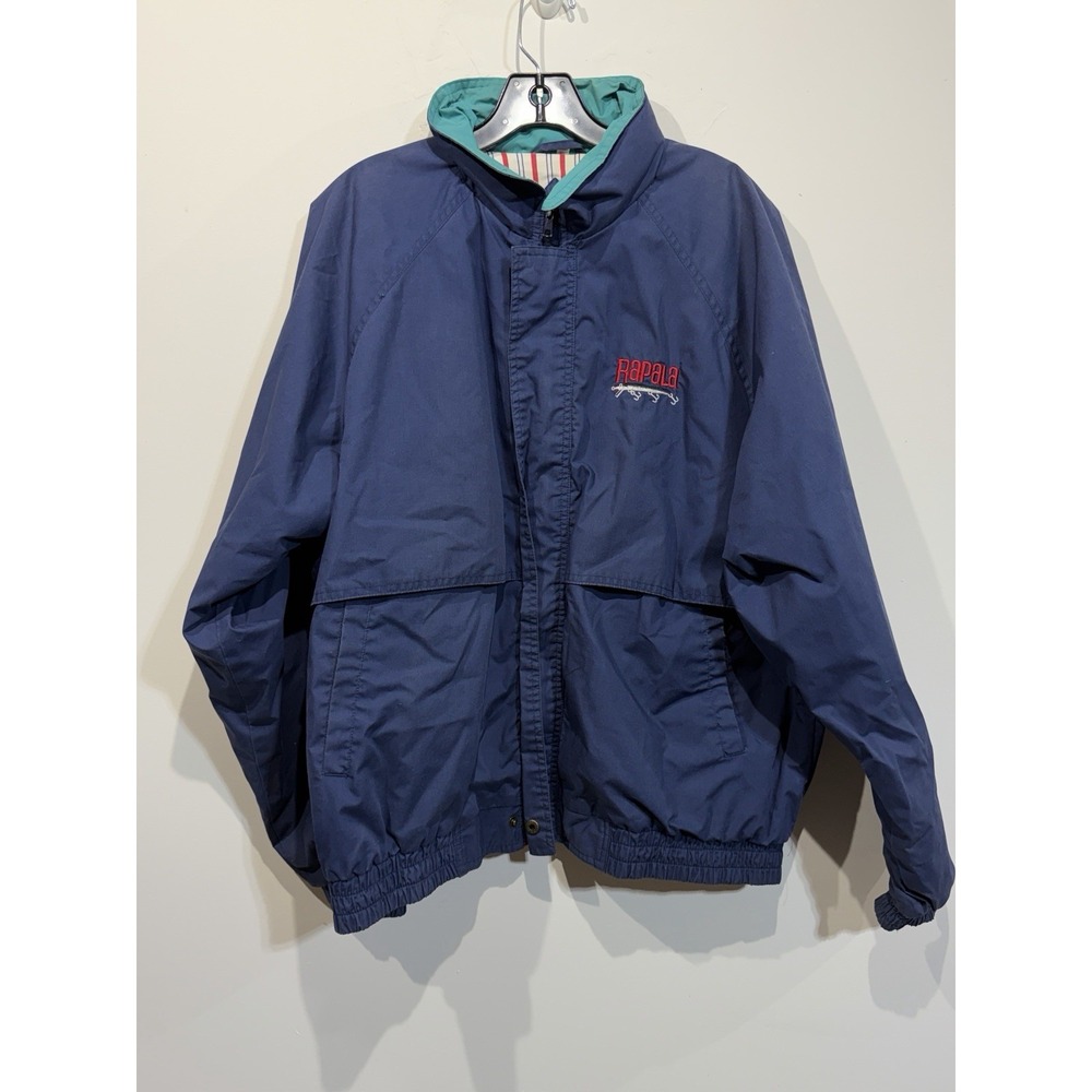 Vintage Rapala Winner Mate 80s Blue Jacket Fishing windbreaker Men's XL Hooded